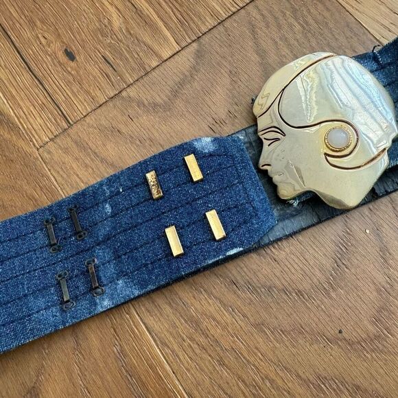 Vintage 70s Chanel Coco Profile Buckle Denim Belt READ 27-30 - Picture 5 of 11